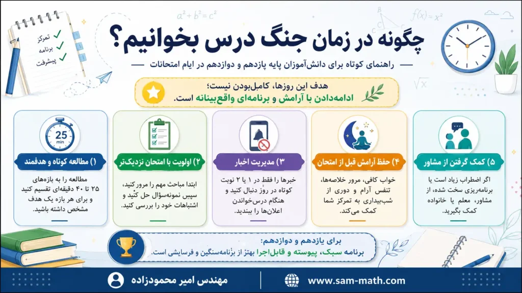 چگونه در زمان جنگ درس بخوانیم؟ راهنمای دانش آموزان در ایام امتحانات 4 چگونه در زمان جنگ درس بخوانیم؟