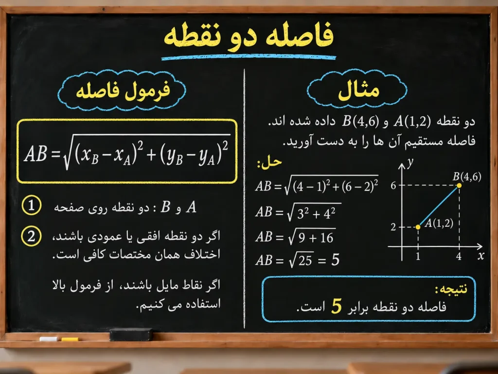 محاسبه فاصله دو نقطه هندسه تحلیلی